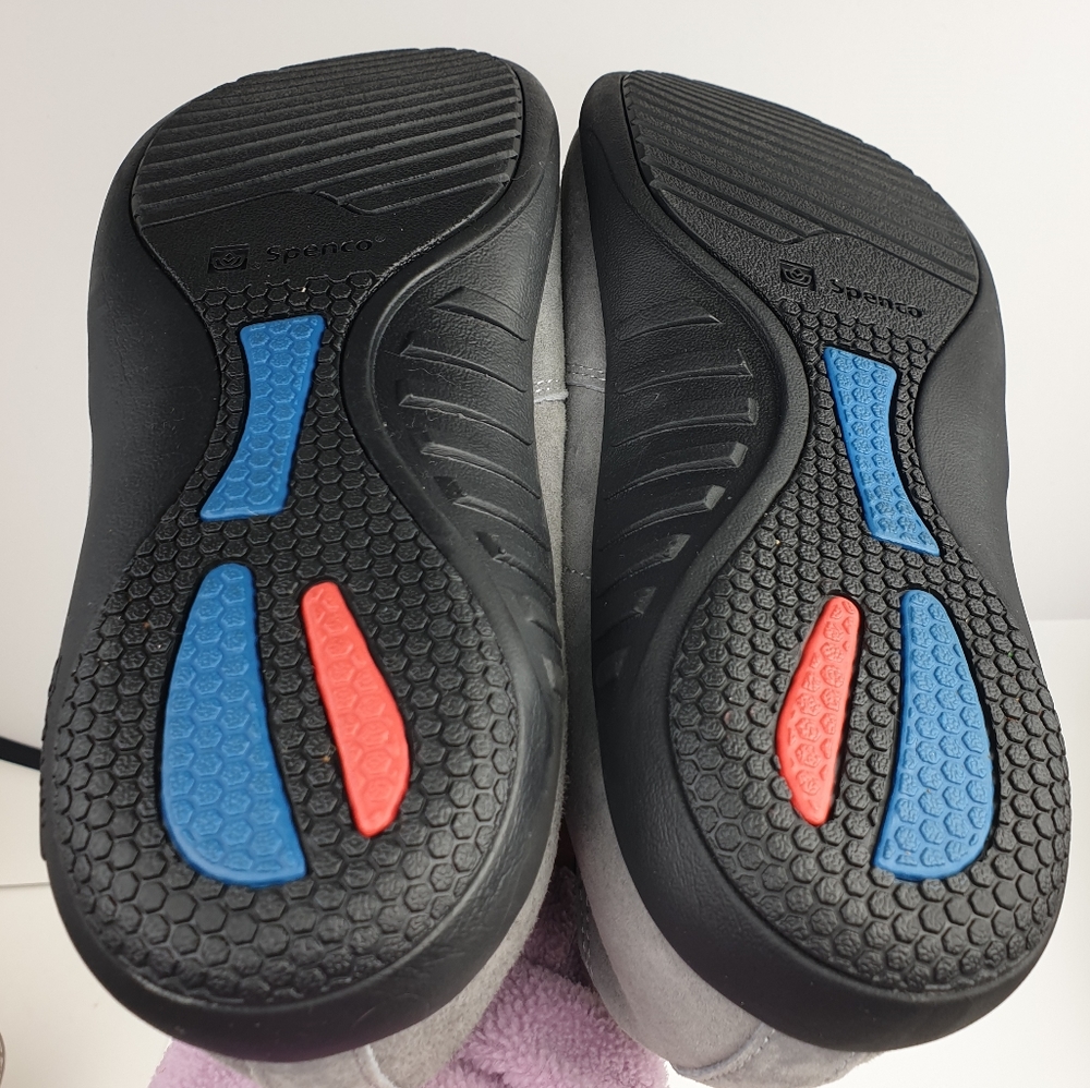 Spenco Cozy grey Suede slip-on slipper orthotic comfort outdoor indoor 10 wide